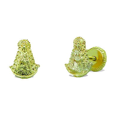 Pendientes virgen del rocio tallada oro 18k