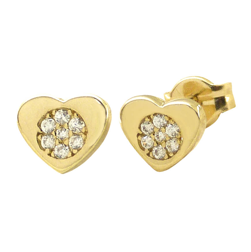 Pendientes corazón y circonitas 5x7mm. oro 18k