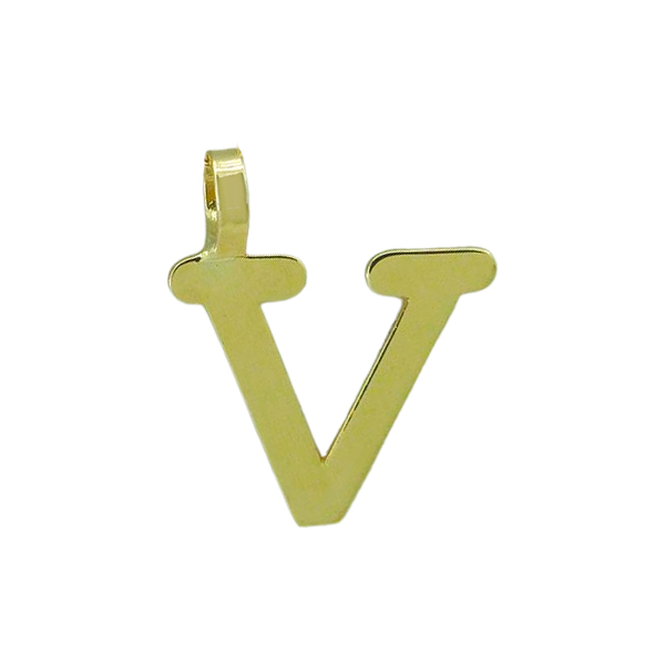 Colgante letra V lisa brillo oro 18k