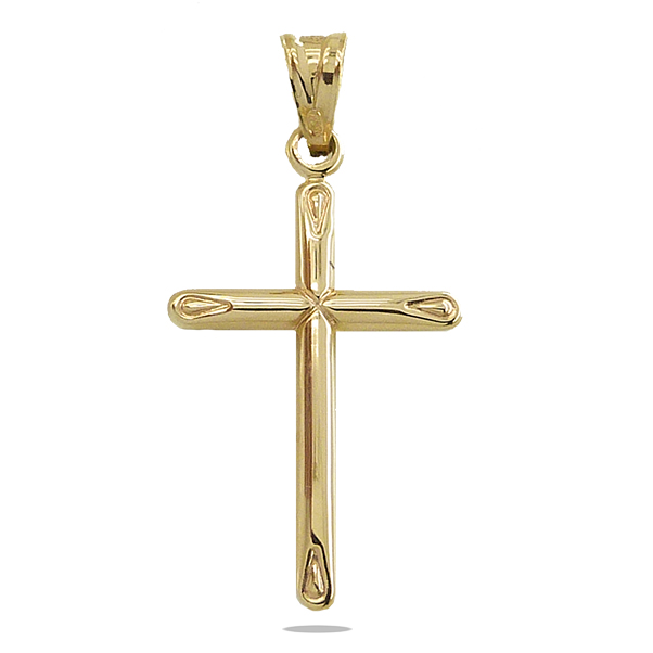 Colgante cruz tallada brillo liso oro 18k