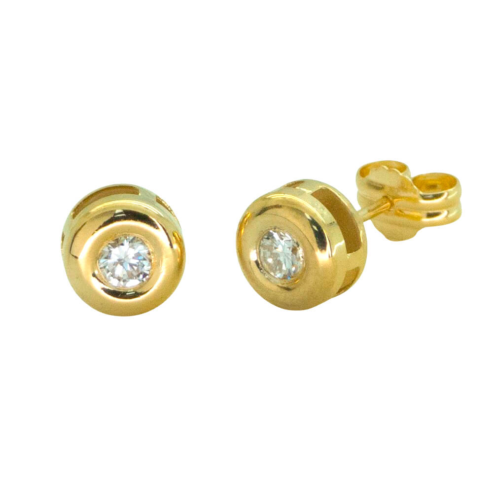 Pendientes chatón brillo liso diamantes oro 18k