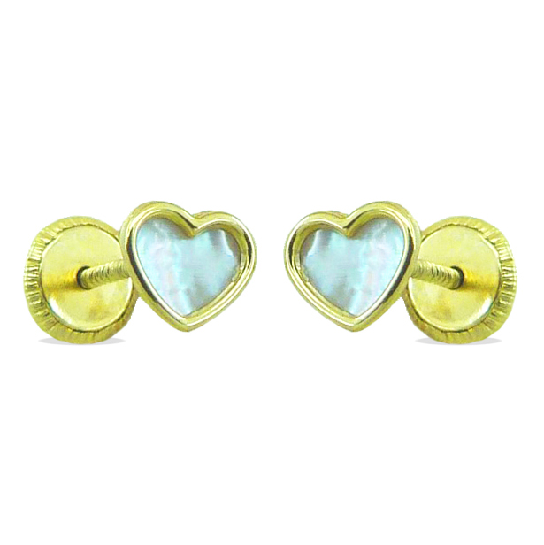 Pendientes nácar corazón brillo 5mm. oro 18k