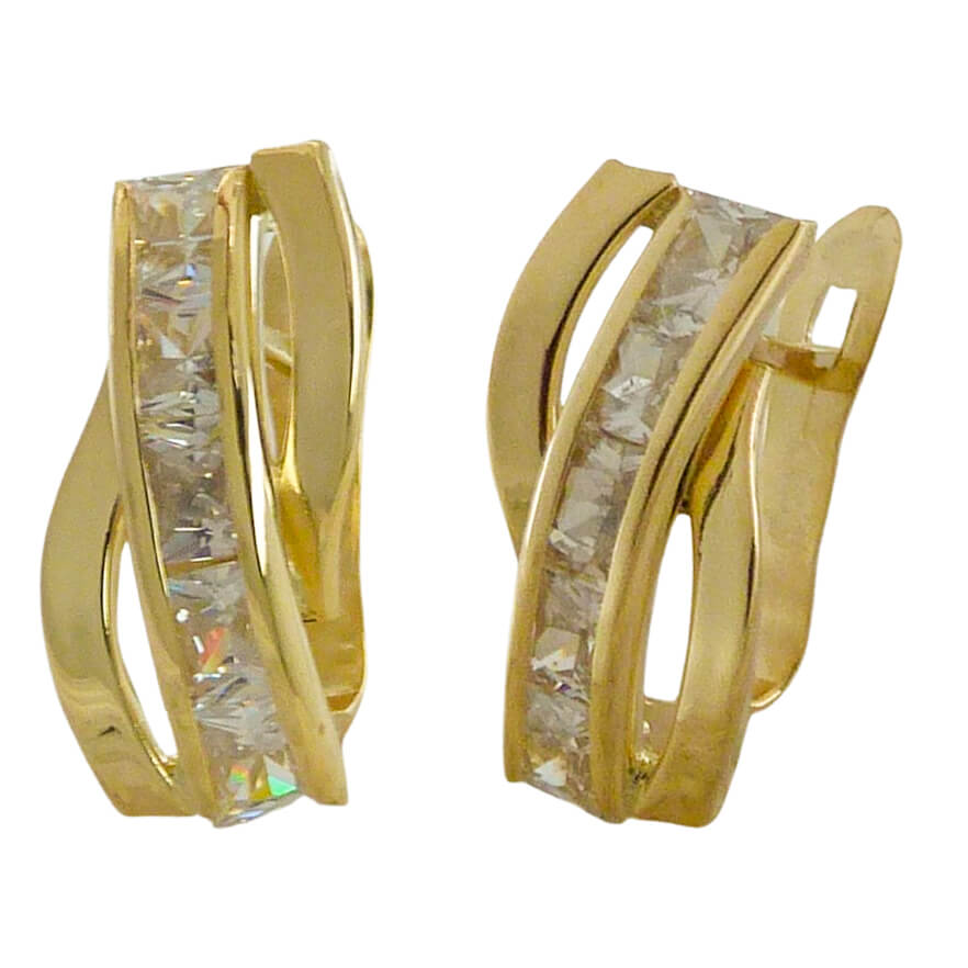 Pendientes bandas brillo y circonitas oro 18k