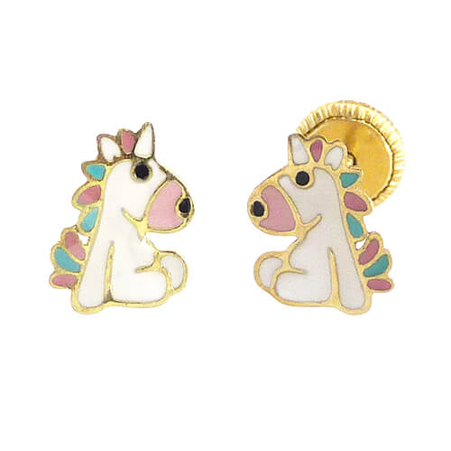 Pendientes unicornio esmaltado oro 18k
