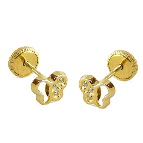 Pendientes mariposa calada y circonitas 5'5mm. oro 18k