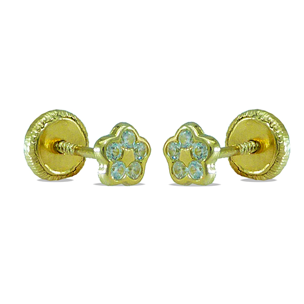 Pendientes flor con circonitas 4,5mm. oro 18k