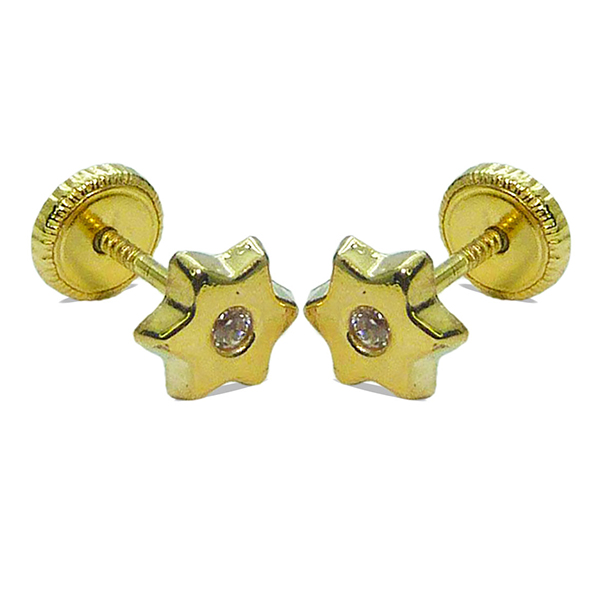 Pendientes estrella lisa brillo circonita 5'5mm. oro 18k