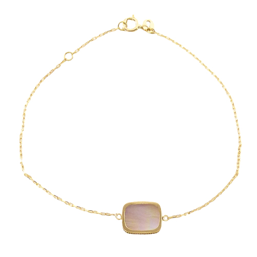 Pulsera nácar rosa rectangular oro 18k
