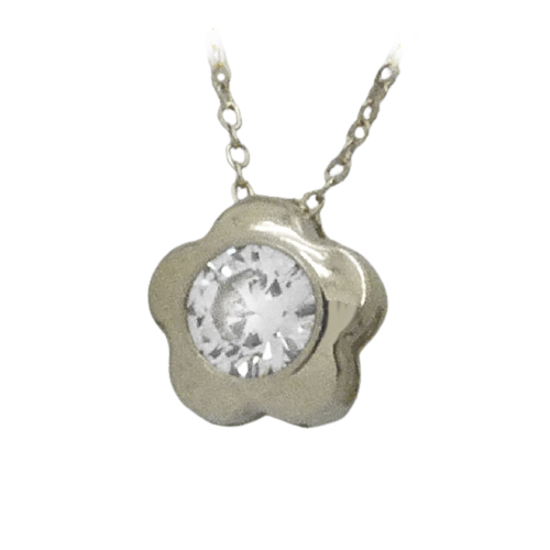 Gargantilla flor circonita brillo espejo oro blanco 18k