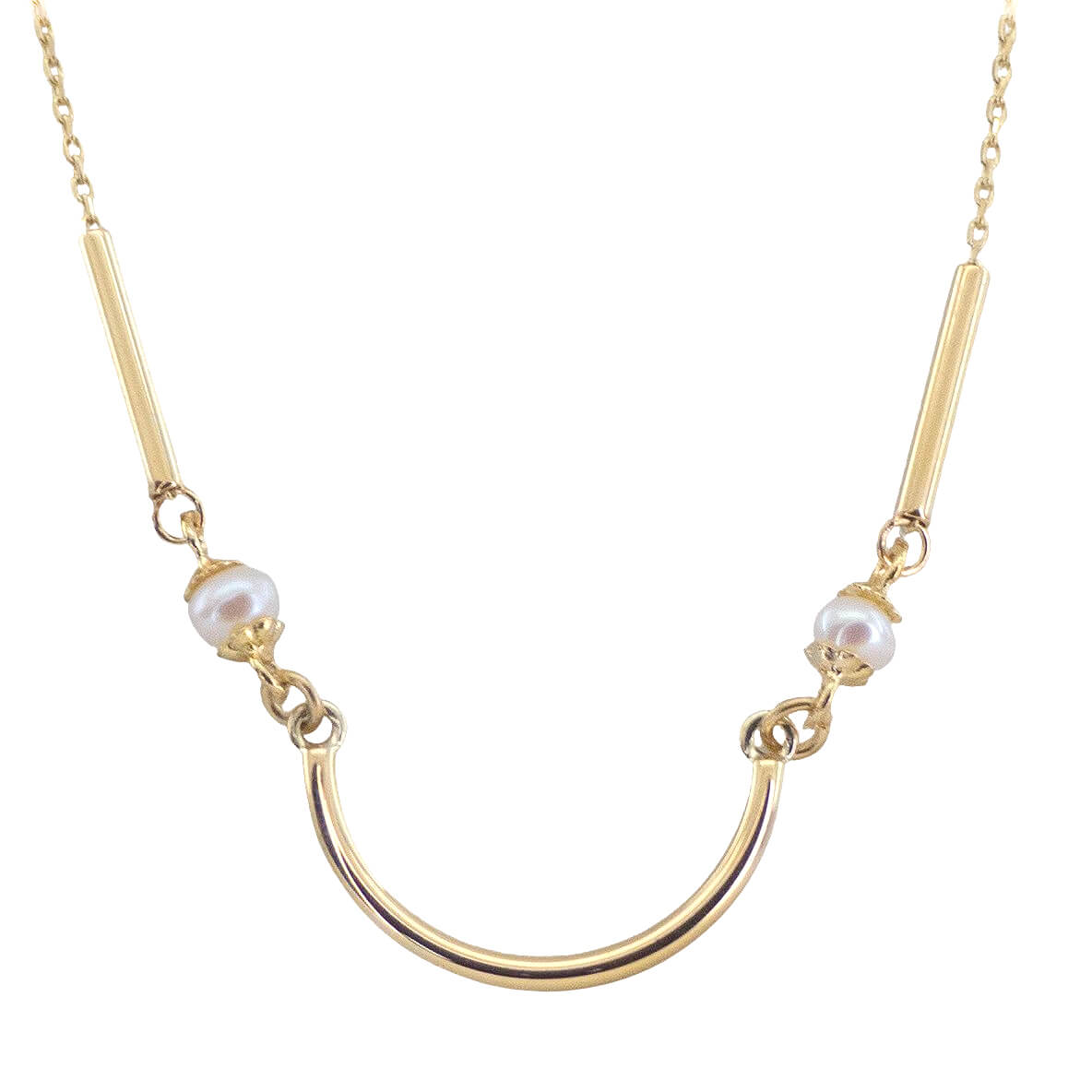 Gargantilla tubo curvo brillo y perlas oro 18k