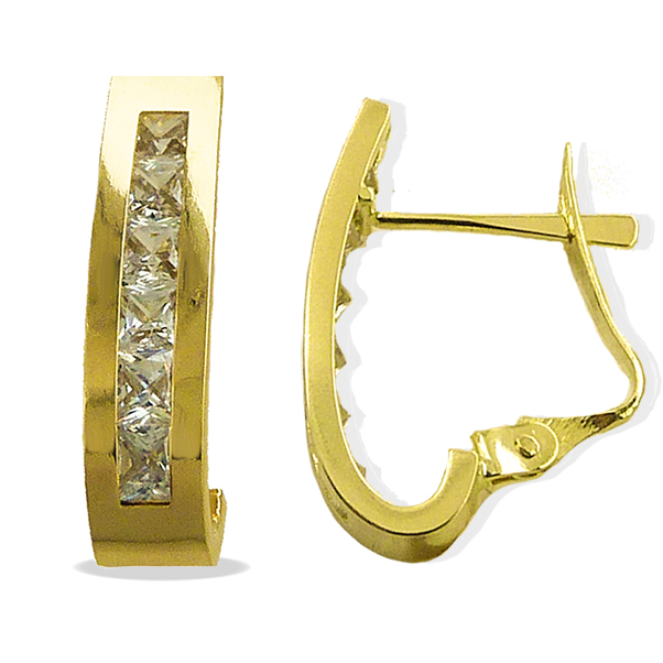 Pendientes medio aro circonitas oro 18k