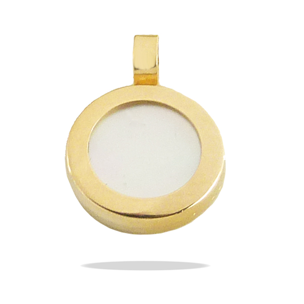 Colgante redondo brillo con nácar 8mm. oro 18k