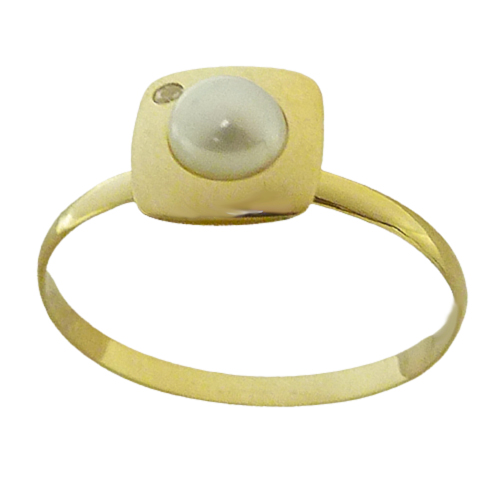 Anillo comunión cuadrado con perla y circonita oro 18k