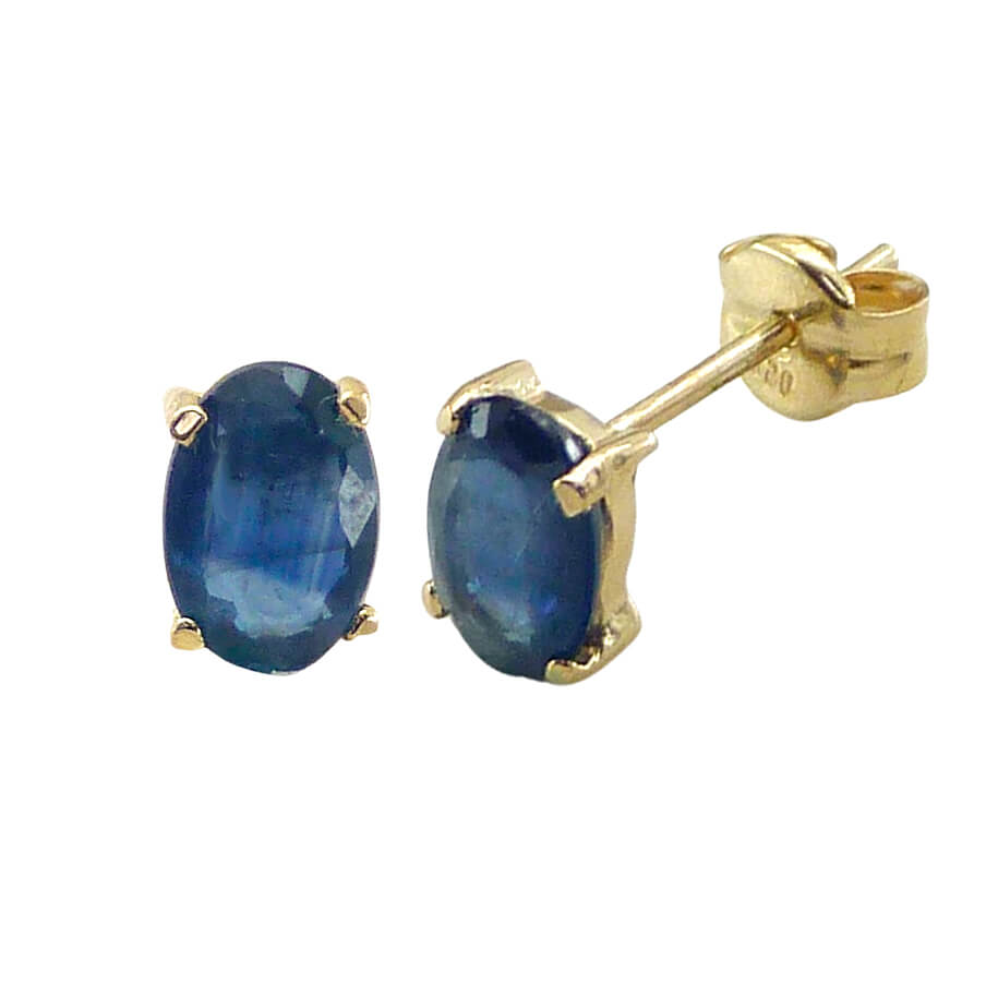 Pendientes 4 garras zafiro oval 1.06 Ct. oro 18k