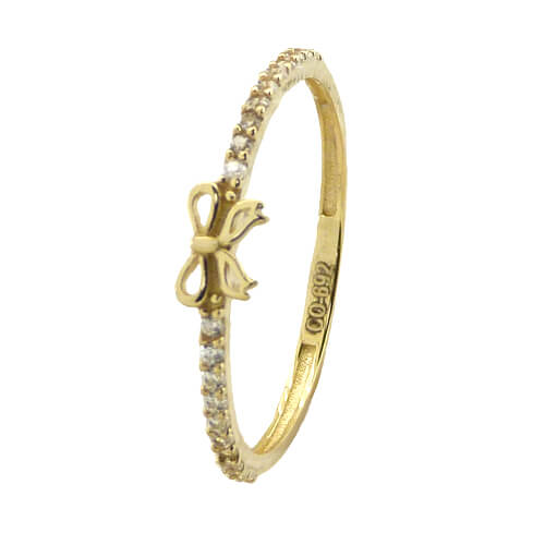 Anillo fino brillo lacito y circonitas oro 18k