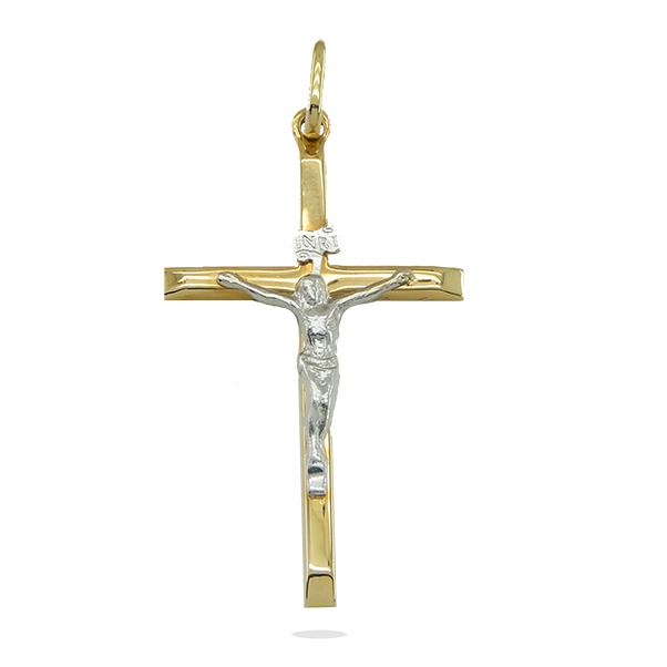 Cruz con Cristo en oro bicolor .34x20mm.