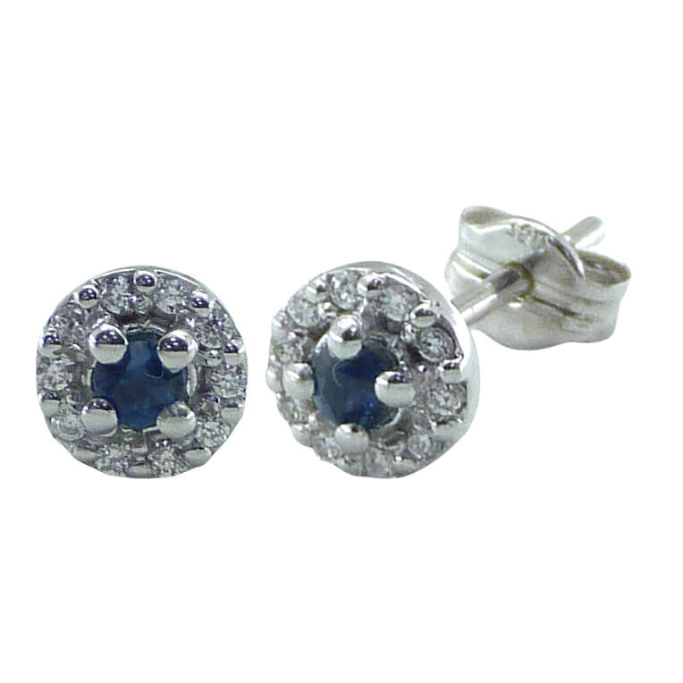 Pendientes zafiro y brillantes oro blanco 18k