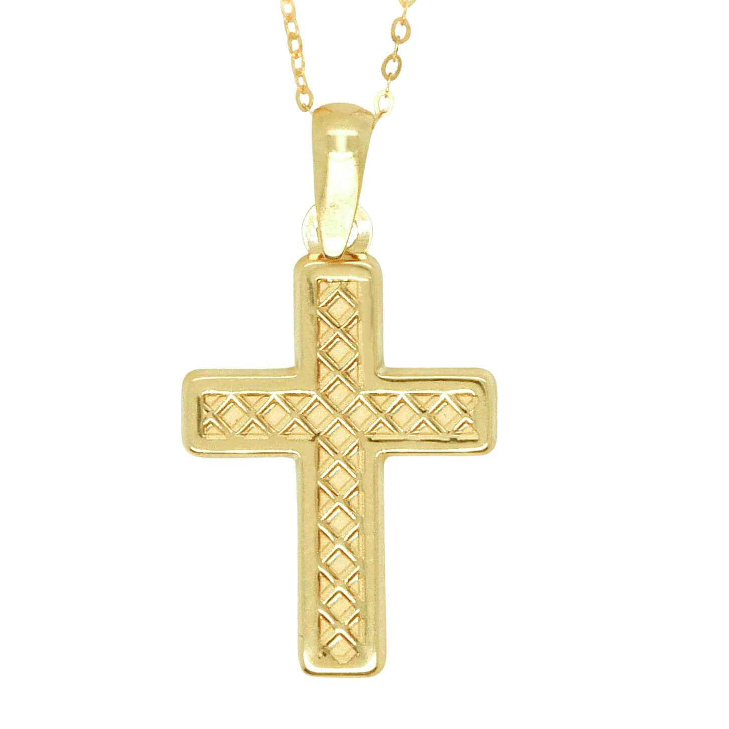 Gargantilla con cruz de rejilla oro 18k