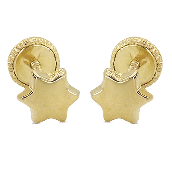 Pendientes con forma de estrella lisos mate oro 18k