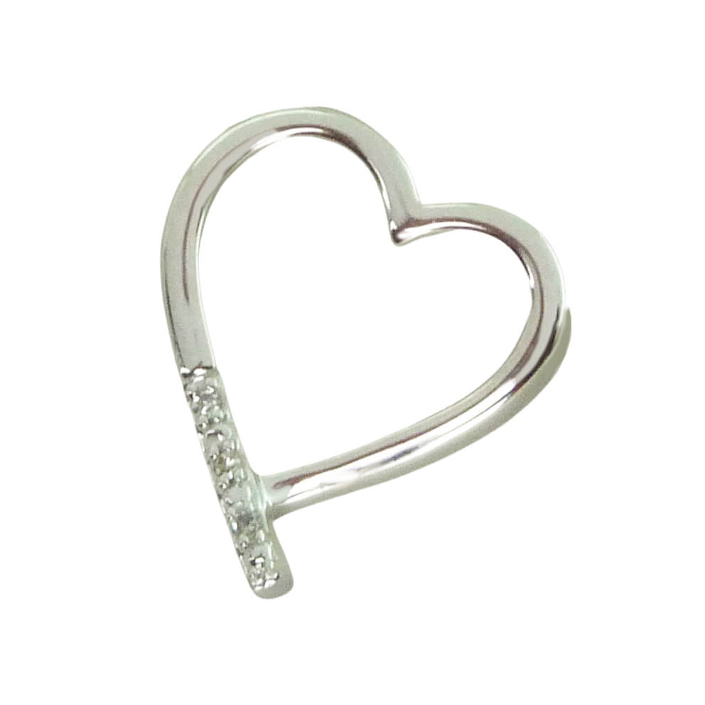 Colgante corazón brillo 3 diamantes oro blanco 18k