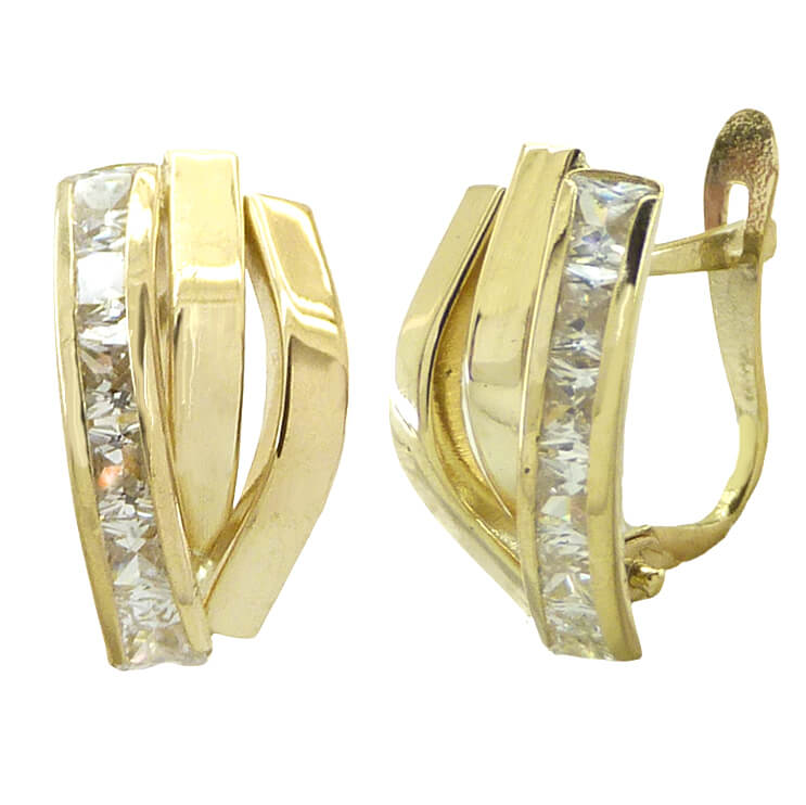 Pendientes dos bandas y circonitas carré oro 18k