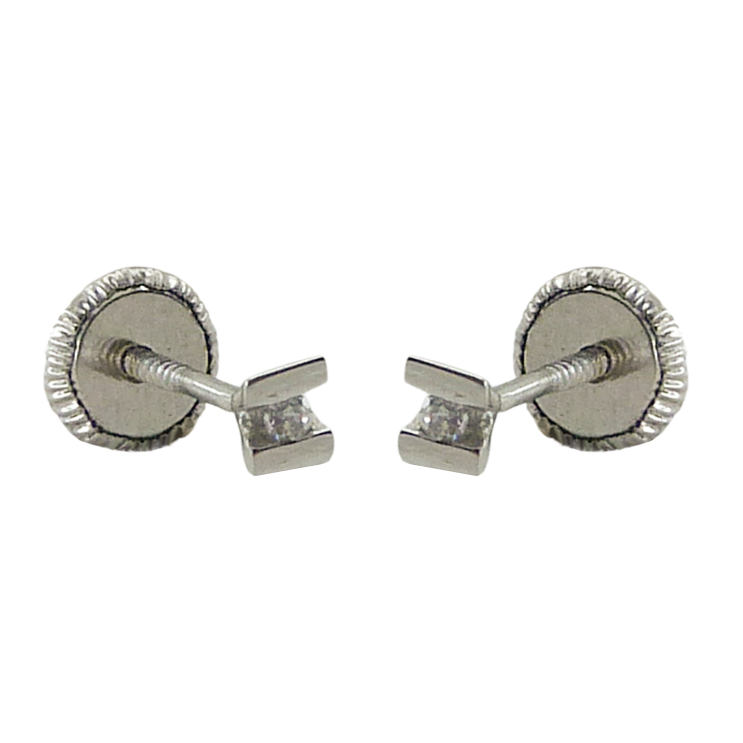Pendientes grapa con circonita de 1,5mm.oro blanco 18k