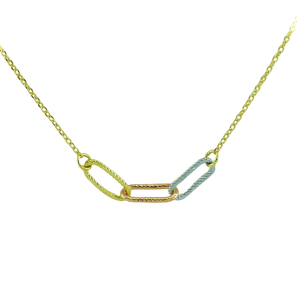 Gargantilla tricolor 3 eslabones brillo oro 18k