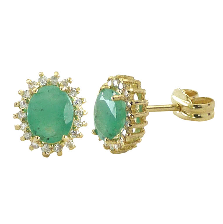 Pendientes esmeralda oval y diamantes oro 18k
