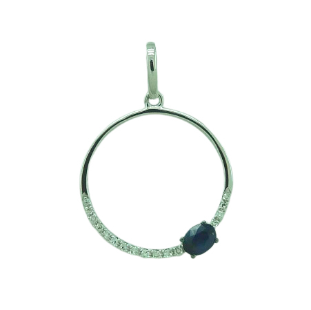 Colgante circulo zafiro y diamantes oro blanco 18k