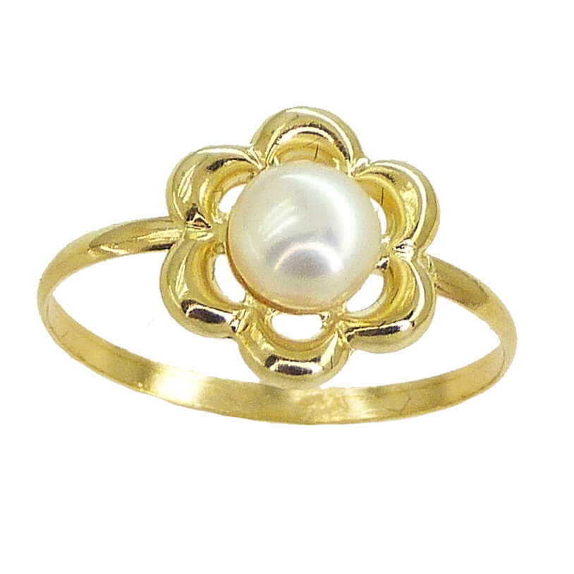 Anillo comunion forma de flor con perla oro 18k