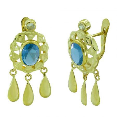 Pendientes Cubana con lágrimas piedra color aguamarina oro 18k