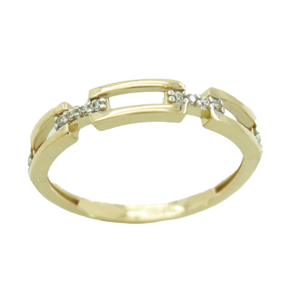 Sortija eslabones bicolor circonitas oro 18k