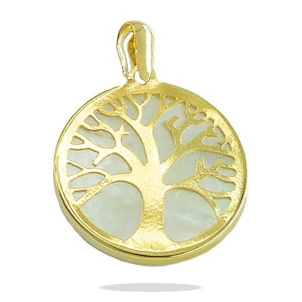 Colgante árbol de la vida fondo nácar 16mm. oro 18k