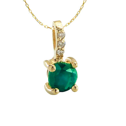 Gargantilla esmeralda redonda 4 garras y diamantes oro 18k