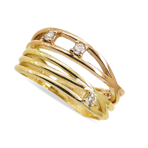 Anillo bicolor calado con circonitas oro 18k