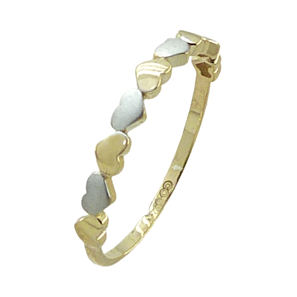 Sortija corazones bicolor brillo oro 18k