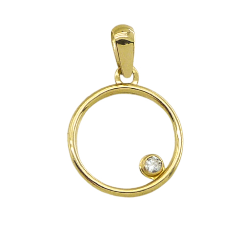 Colgante liso brillo redondo con circonita oro 18k