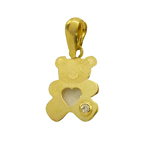 Colgante oso con corazón en nácar y circonita oro 18k