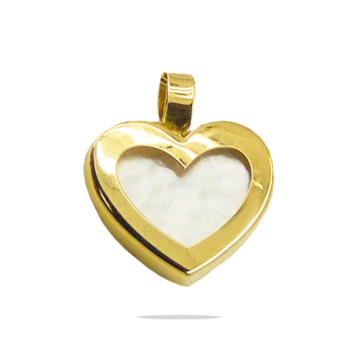 Colgante corazón en brillo liso con nácar oro 18k