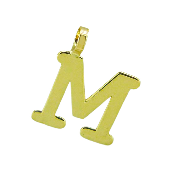 Colgante inicial en brillo liso "M" oro 18k