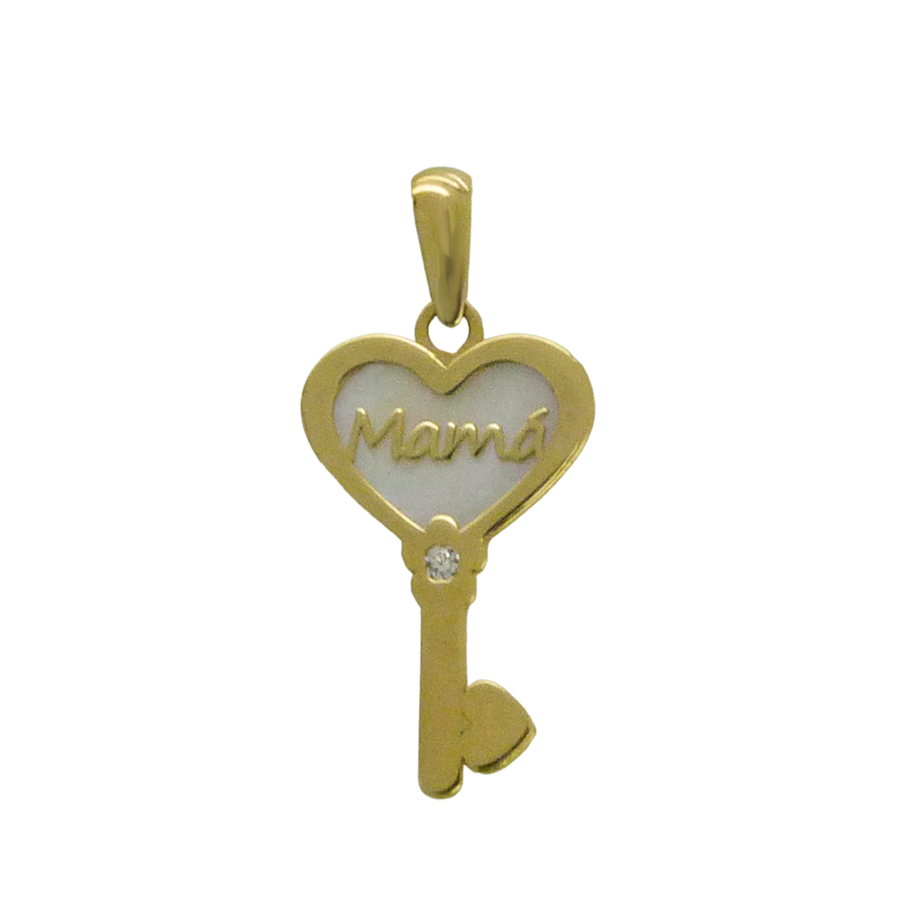 Colgante llave con nácar "mamá" oro 18k