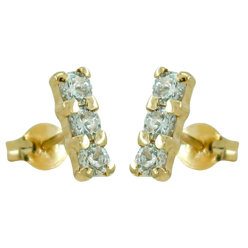 Pendientes tres circonitas con garras oro 18k