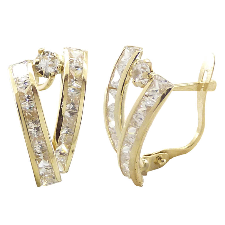 Pendientes bandas circonitas carré oro 18k