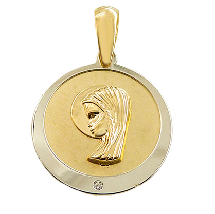 Medalla comunión bicolor redonda 15mm. oro 18k