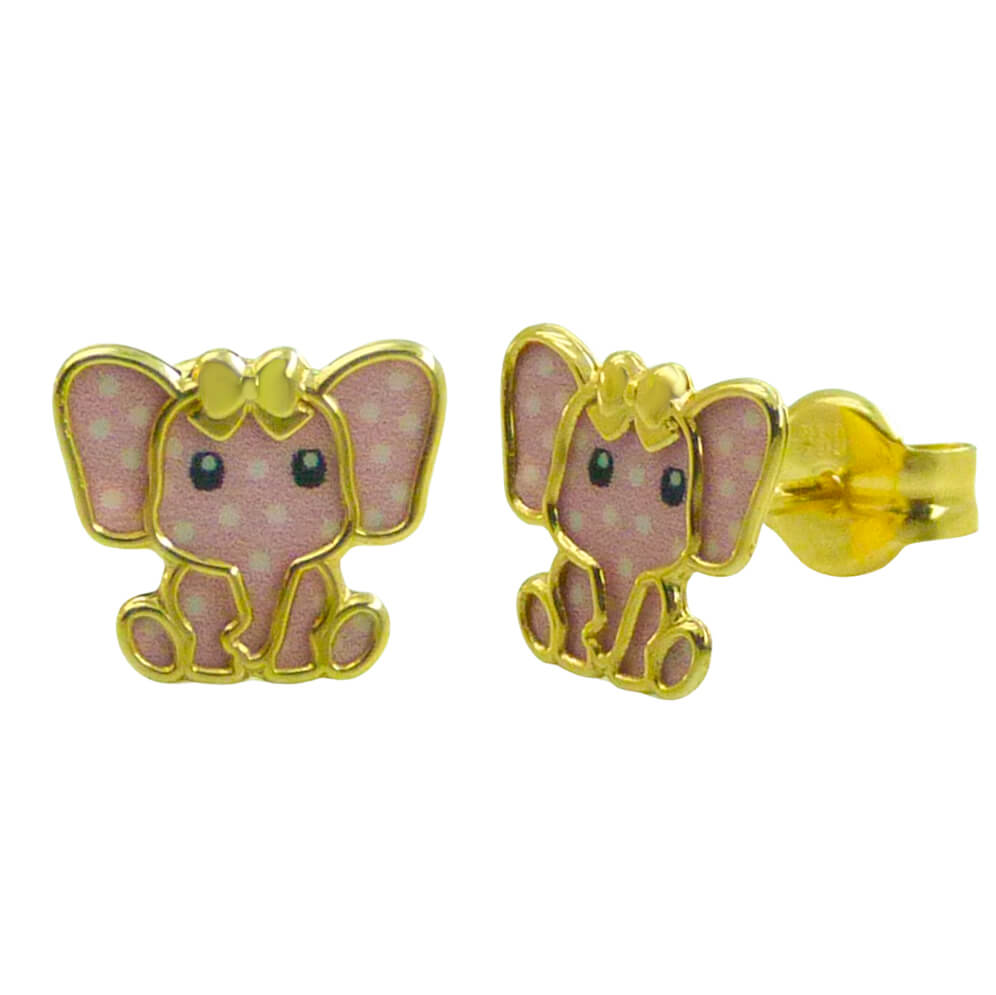 Pendientes elefante con esmalte oro 18k
