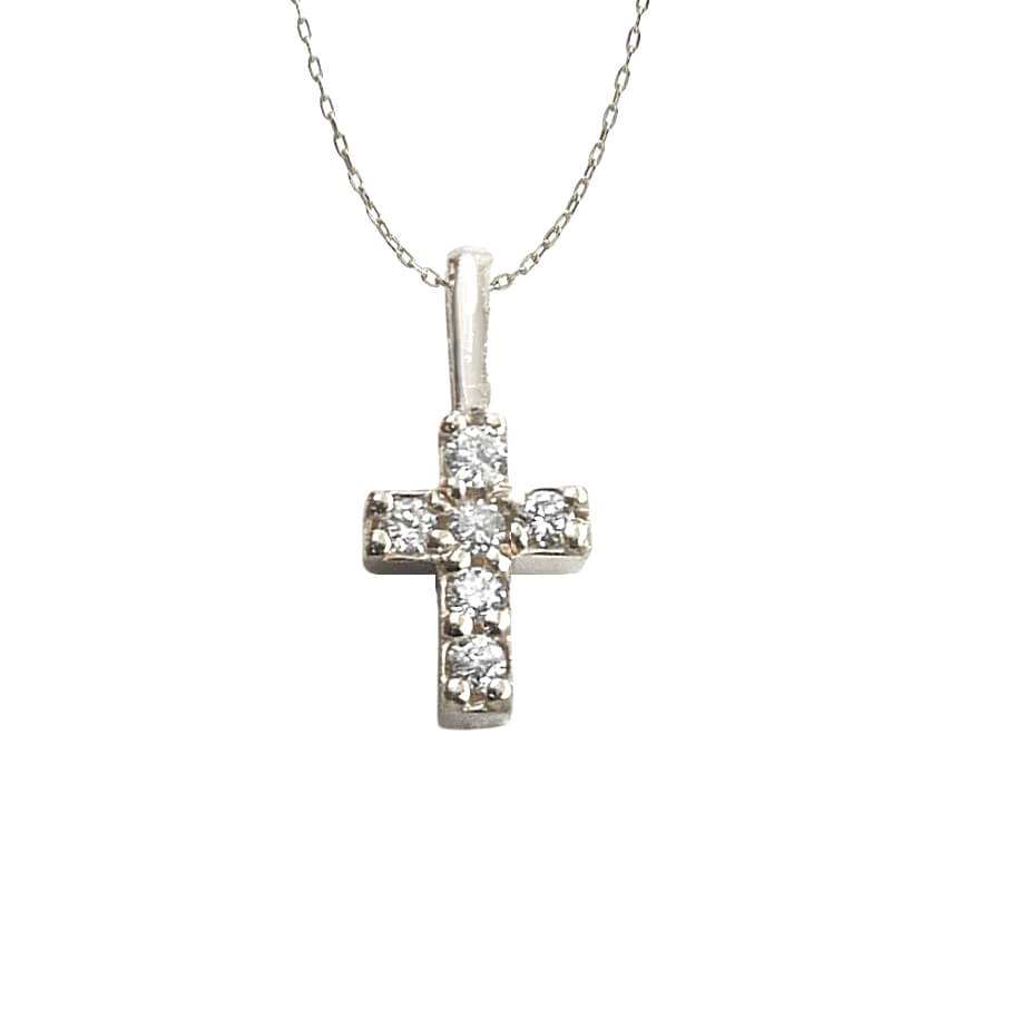 Gargantilla cruz de diamantes oro blanco 18k