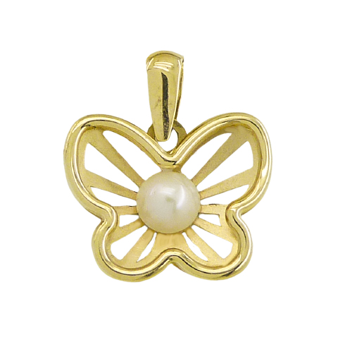 Colgante mariposa calada con perla oro 18k