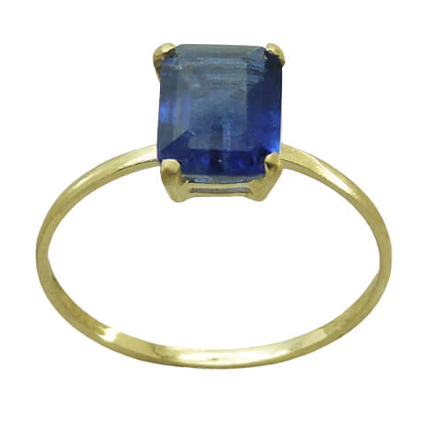 Anillo cuarzo rectangular color zafiro oro 18k