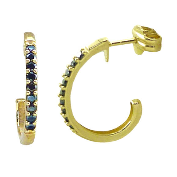 Pendientes medio aro circonitas negras 13mm. oro 18k