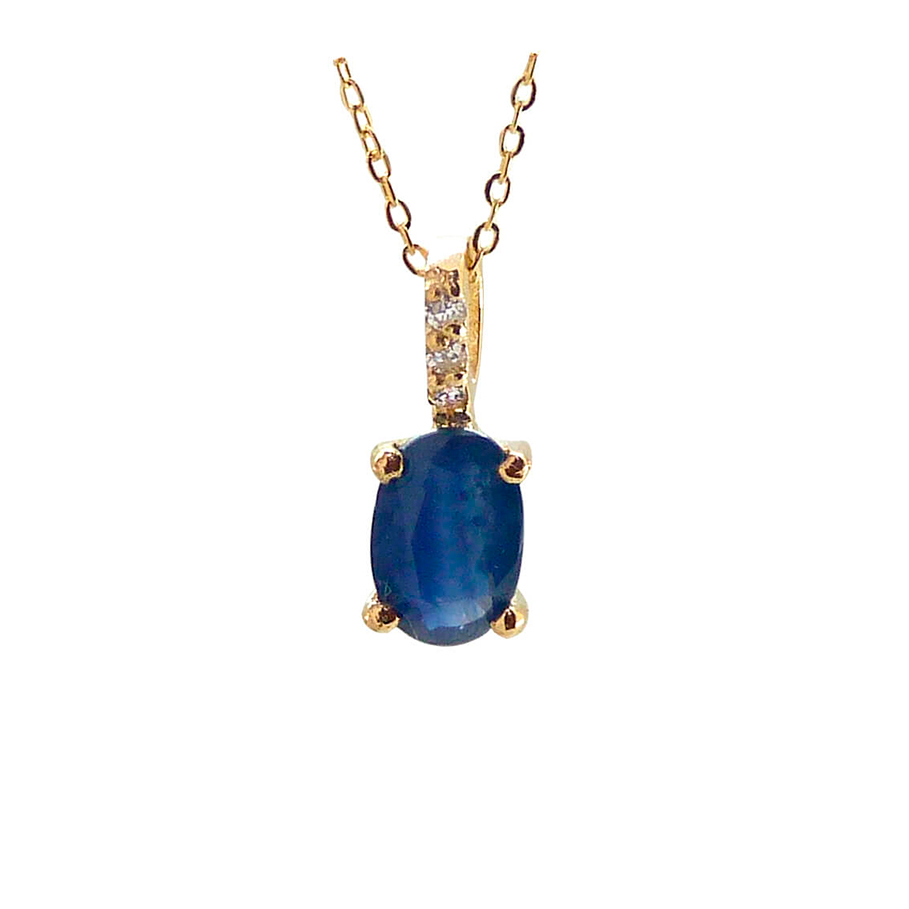 Gargantilla zafiro oval 4 garras diamantes oro 18k
